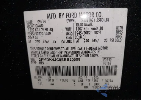 2014 Ford Edge Sel из США, поврежденный, VIN 2FMDK4JC8EBB20609